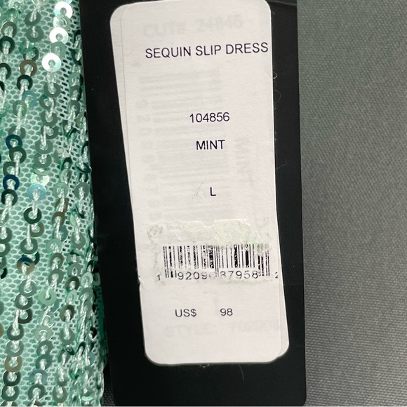 BEBE mint colour sequin slip dress draped midi with clear straps clubbing mini - Picture 3 of 12